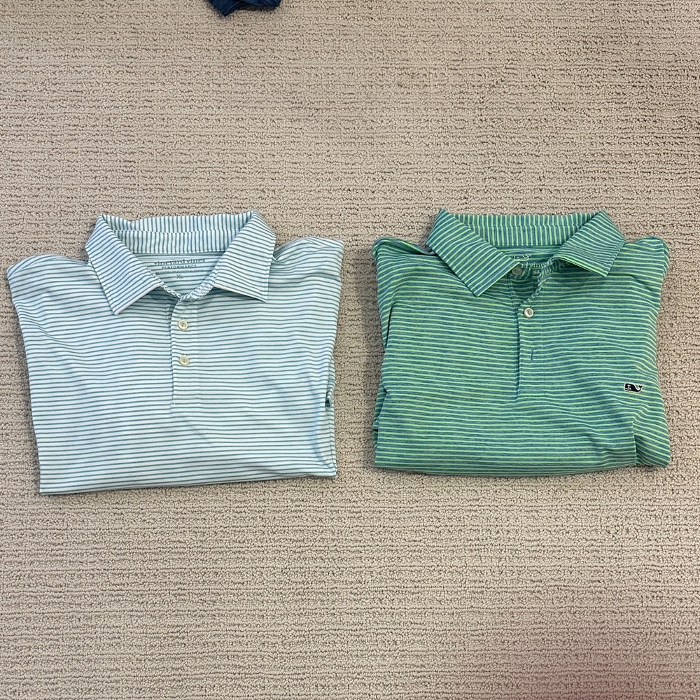 Vineyard Vines Striped Polo Pair in Light Blue and Green